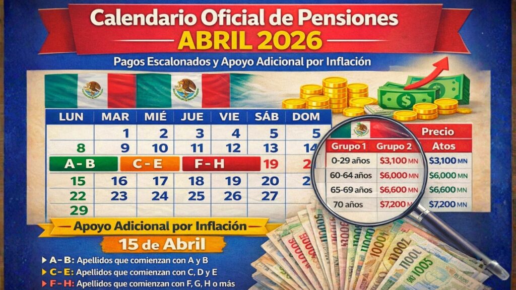 Calendario oficial de pensiones abril 2026: pagos escalonados y apoyo adicional por inflación